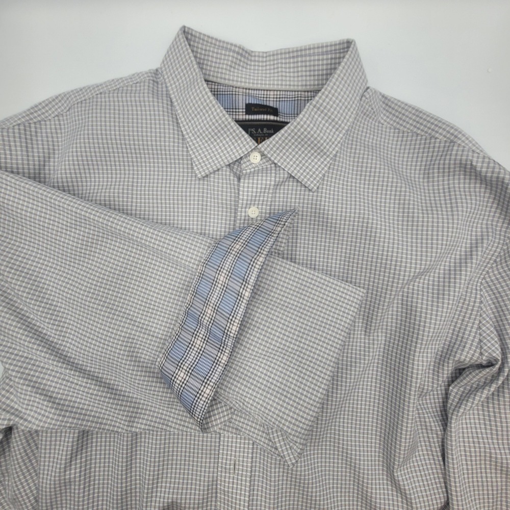 Jos A Bank Reserve Shirt 2XLT Blue White Micro Check Egyptian Cotton Tailored
